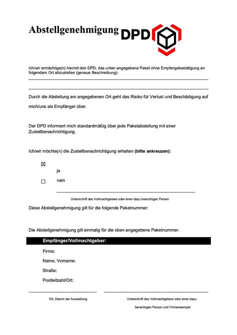 dpd abstellgenehmigung einmalig
